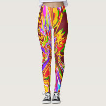 Orange, Burgundy Psychedelic Blume Design Legging