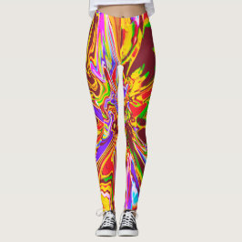 Orange, Burgundy Psychedelic Blume Design Legging Leggings