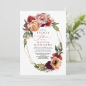 Orange Burgundy Red Floral Fall Brautparty Einladung (Stehend Vorderseite)