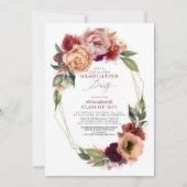 Orange Burgundy Red Floral Fall Graduation Party Einladung (Vorderseite)