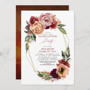 Orange Burgundy Red Floral Fall Graduation Party Einladung