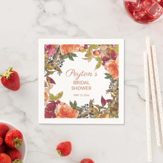 Orange Burgundy Rust Floral Brautparty Serviette (Beispiel)