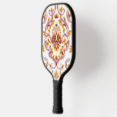 Orange Burgundy White Damask Floral Pickleball Schläger (Links)