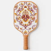 Orange Burgundy White Damask Floral Pickleball Schläger (Vorderseite)
