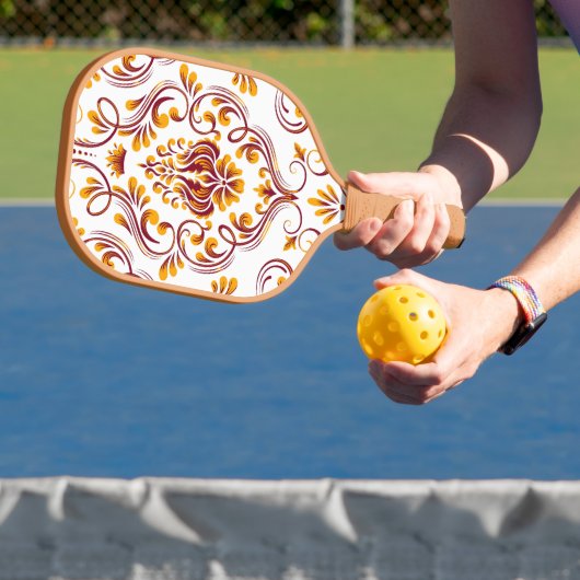 Orange Burgundy White Damask Floral Pickleball Schläger (InSitu)