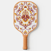 Orange Burgundy White Damask Floral Pickleball Schläger (Rückseite)