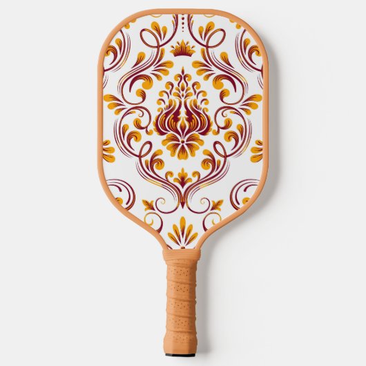 Orange Burgundy White Damask Floral Pickleball Schläger (Rückseite)