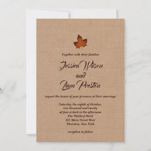 Orange Burlap Maple Leaf Hochzeit Einladung