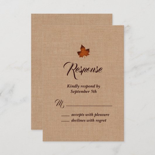 Orange Burlap Maple Leaf UAWG RSVP Karte (Vorne/Hinten)