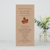 Orange Burlap Mit Monogramm Wedding Program Programm (Stehend Vorderseite)