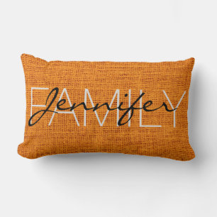 Orange Burlap Rustic Monogram Lendenkissen