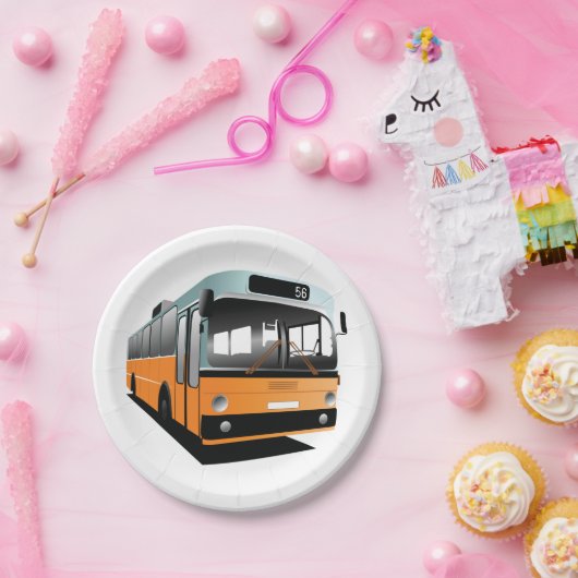 Orange Bus Pappteller (Party)