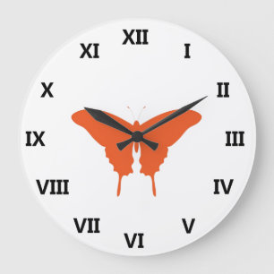 Orange Butterfly Art Große Wanduhr