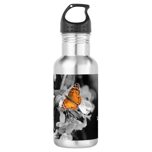 Orange Butterfly auf Apple Blossom Wasserflasche (Vorderseite)