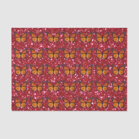 Orange Butterfly auf rotem Glitzer Seidenpapier (Vorderseite)