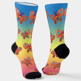 Orange Butterfly Crew Socks Socken