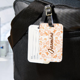 Orange Butterfly Floral Muster Custom Monogram Gepäckanhänger