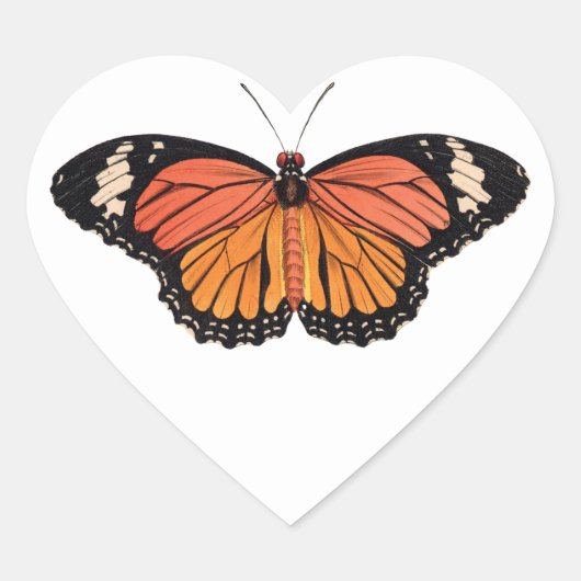 Orange Butterfly Heart Shape Stickers (Vorderseite)