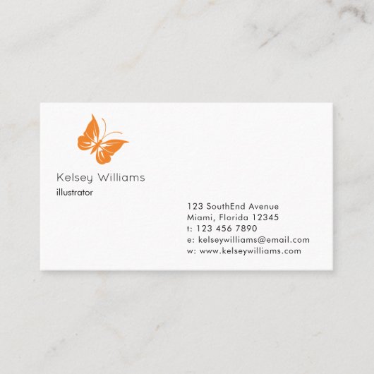 Orange Butterfly Logo Modern Business Card Visitenkarte (Vorderseite)