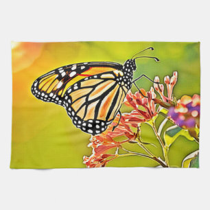 Orange Butterfly on Pink Blossom Design Geschirrtuch