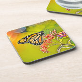 Orange Butterfly on Pink Blossom Design Getränkeuntersetzer (Linke Seite)