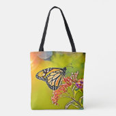 Orange Butterfly on Pink Blossom Design Tasche (Rückseite)