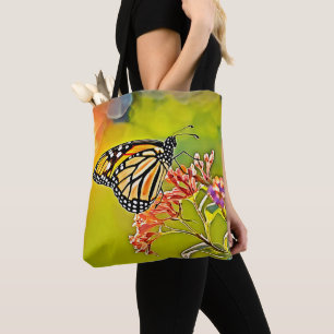 Orange Butterfly on Pink Blossom Design Tasche