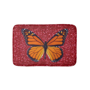 Orange Butterfly On Red Glitzer Bath Mat Badematte