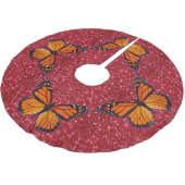 Orange Butterfly On Red Glitzer Tree Skirt Polyester Weihnachtsbaumdecke (Schrägansicht)