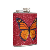 Orange Butterfly On Red Glitzern Flask Flachmann (Rechts)
