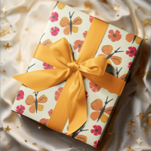 Orange Butterfly Red Poppy Niedlich Retro erdgesch Geschenkpapier