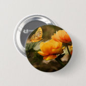 Orange Butterfly und Blume Button (Vorne & Hinten)