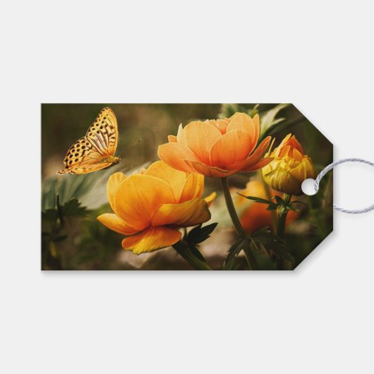 Orange Butterfly und Blume Geschenkanhänger (Vorderseite (Horizontal))