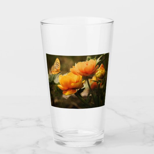 Orange Butterfly und Blume Glas (Vorderseite)