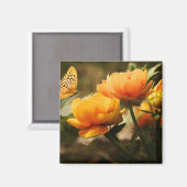 Orange Butterfly und Blume Magnet (Vorderseite/Rückseite)
