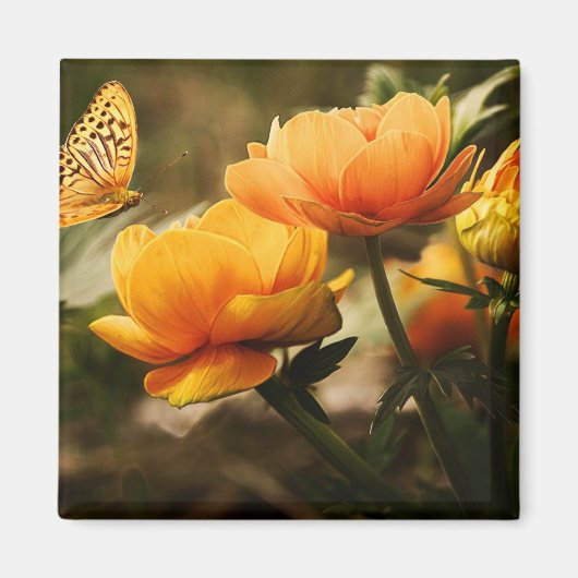 Orange Butterfly und Blume Magnet (Vorne)