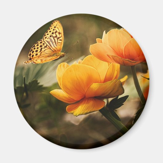 Orange Butterfly und Blume Magnet (Vorne)
