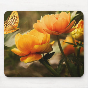 Orange Butterfly und Blume Mousepad