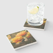 Orange Butterfly und Blume Steinuntersetzer (Seitenansicht)