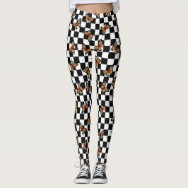 Orange Butterfys Checkered Spandex Leggings