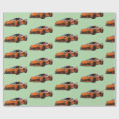 Orange C8 Corvette Sportwagen Handgezeichnet Geschenkpapier (Flach)