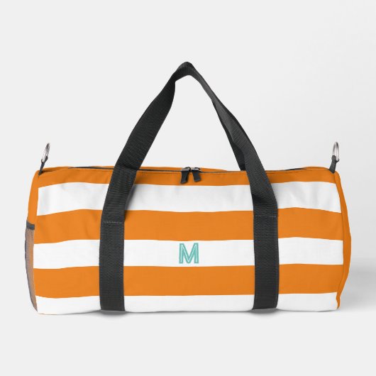 Orange Cabana Streifen und Personalisierte Aquamar Duffle Bag (Rückseite)