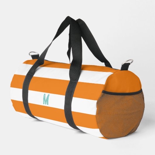 Orange Cabana Streifen und Personalisierte Aquamar Duffle Bag (Rechte Ecke)