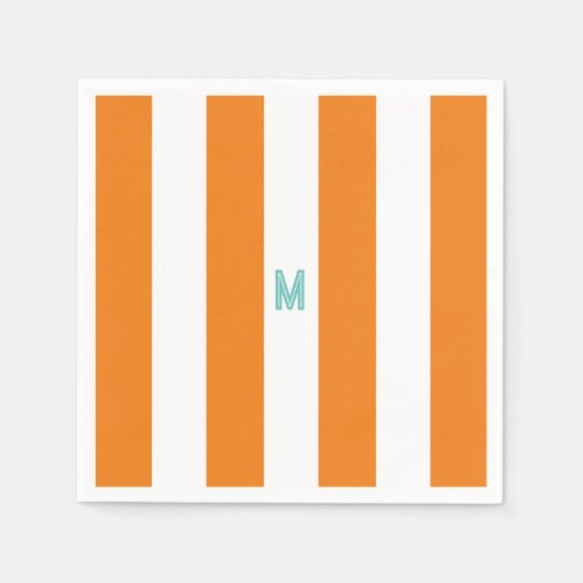 Orange Cabana Streifen und Personalisierte Aquamar Serviette (Vorderseite)