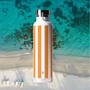 Orange Cabana Streifen und Personalisierte Aquamar Trinkflasche