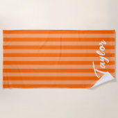 Orange Cabana Stripe Bold Name Strandtuch (Vorderseite)