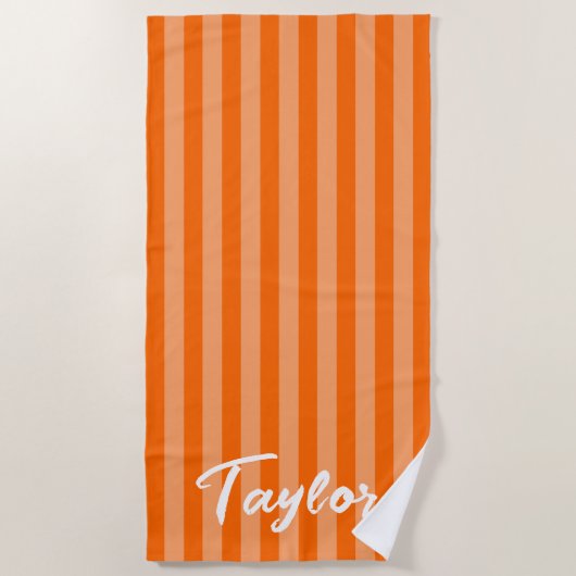 Orange Cabana Stripe Bold Name Strandtuch (Vorderseite)
