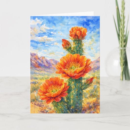 Orange Cactus Blossom Watercolor Greeting Card Karte (Vorderseite)