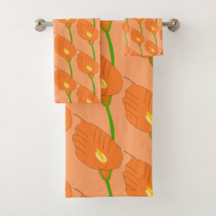 Orange Cala Lily Design Badhandtuch Set