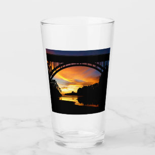Orange California Coastal Sunset Under Bridge Glas
